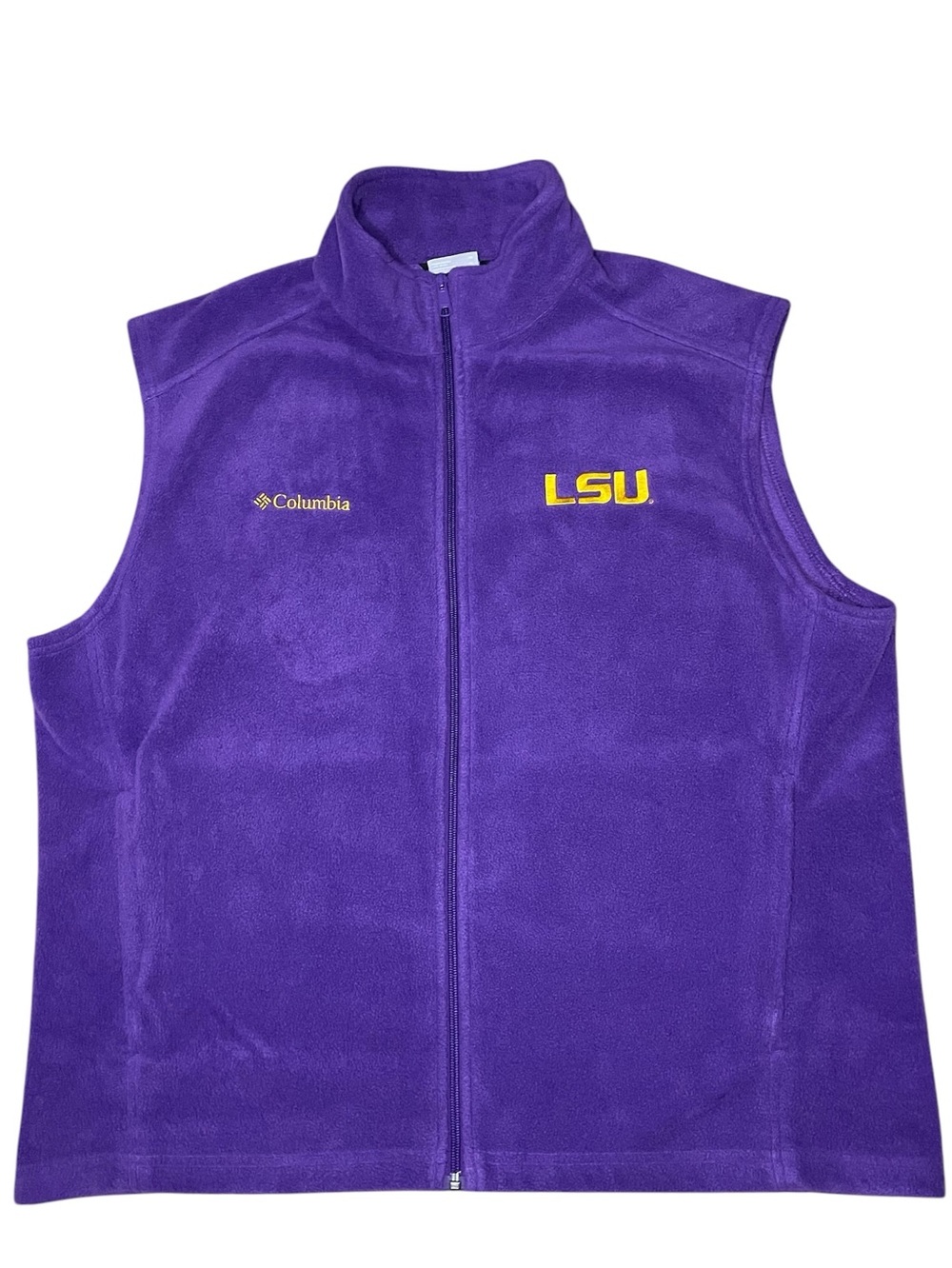 LSU Tigers Columbia Purple Fleece Vest - Team Logo Zip Front-Men’s XL